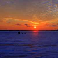 Sunset over icy lake in Madison, Wisconsin