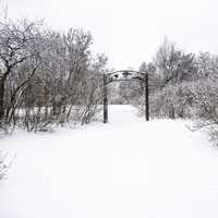 Winter and snow landscape with gate