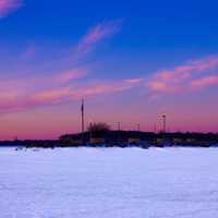 Dusk over the frozen lake on Lake Mendota, Wisconsin