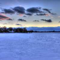 Dusk with clouds and ice in Madison, Wisconsin