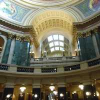 Frontal view of the state capital from the Middle in Madison, Wisconsin