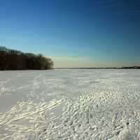 Frozen lake and footprints in Madison, Wisconsin