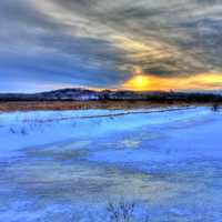 Icy sunset at pheasant conservatory in Madison, Wisconsin