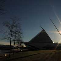 Sun behind Art Museum in Milwaukee, Wisconsin