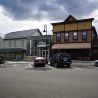 Historium and streetside buildings in Mount Horeb, Wisconsin