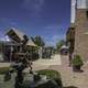 Stands, statue, and walkway of New Glarus Brewery