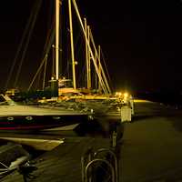 Boats at night in the Harbor at Ellison Bay, Wisconsin
