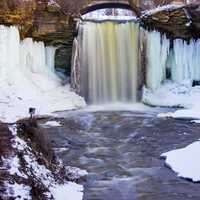 Winter landscape view of Wequiock Falls, Wisconsin Free Stock Photo
