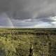 Landscape Panorama with Rainbow with rain clouds from Quincy Bluff, WIsconsin