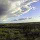 Panorama of landscape with trees, sky, and clouds at Quincy Bluff, Wisconsin