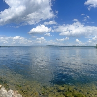 Panoramic View of the Rocks on the Shoreline at Green Lake