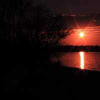 Far view of red sun at Pike Lake State Park, Wisconsin