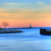 Lighthouse at Dusk at Port Washington, Wisconsin