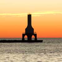 Daybreak over the lighthouse at Port Washington, Wisconsin