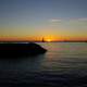 Sunrise between the lighthouses at Port Washington, Wisconsin
