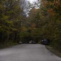 Cars on the Autumn road under leaves