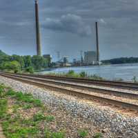 Train tracks by the River in Alma, Wisconsin