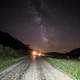 Galaxy above the street and house at Hogback Prairie