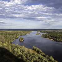 Landscape Valley of the Wisconsin River under the sky and clouds