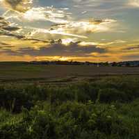 Sunset Across the Farm with clouds