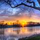 Sunset at Beckman Mill with pond in the landscape in Wisconsin