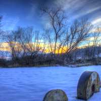 Dusk and sunset in the winter in Hyde, Wisconsin