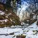 Landscape view with snow in the gorge in Parfreys Glen, Wisconsin