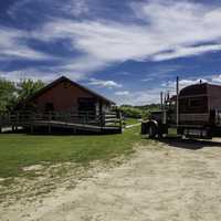 Monticello Bike Stop with Trucks on Sugar River State Trail