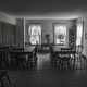 Monochrome black and white dining room at Wade House