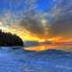 Bright sun rising at Whitefish Dunes State Park, Wisconsin