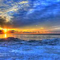 Sunrise on the horizon at Whitefish Dunes State Park, Wisconsin