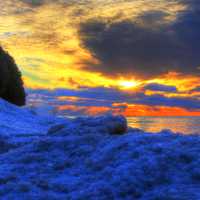 Sunrise over the ice at Whitefish Dunes State Park, Wisconsin