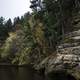 Colored trees of Autumn on the river shore in Wisconsin Dells