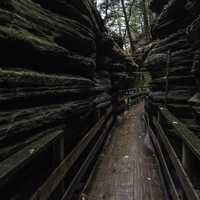 Wooden Walkway between the rocks in Wisconsin Dells