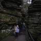 Walking between the Rock formations at Witches Gulch at Wisconsin Dells