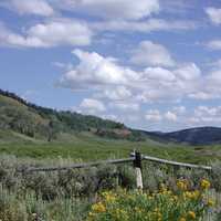 Sierra landscape with grass, sky, and clouds