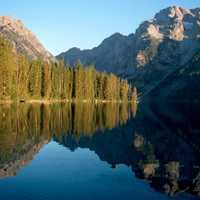 Landscape of Leigh lake and Mount Moran in Grand Teton National Park, Wyoming