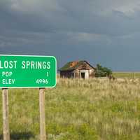 Road Sign in Lost Springs in Wyoming