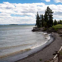 Curved lakeshore landscape at Yellowstone Lake