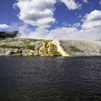 Hot streams of water running down from the hot springs