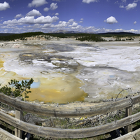 Panoramic of boardwalk and Norris Basin Landscape