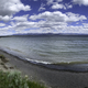 Panoramic View of Yellowstone Lake under clouds