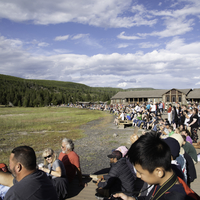 People waiting for Old Faithful to Erupt