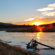 Sunset over the water and lake in Yellowstone National Park