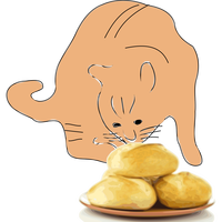 Cat sniffing a plate of bread vector clipart
