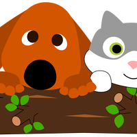 Dog and Cat Behind Tree Trunk vector clipart