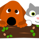 Dog and Cat Behind Tree Trunk vector clipart