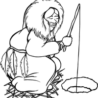 Eskimo Man Ice Fishing vector clipart