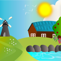 Farm landscape illustration vector graphics