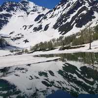 Mountains with snow and reflections